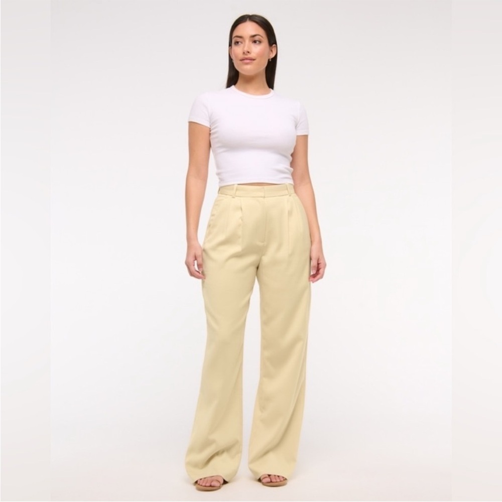 ABERCROMBIE sloane tailored wide leg pant high rise butter yellow size 32 - Picture 6 of 12